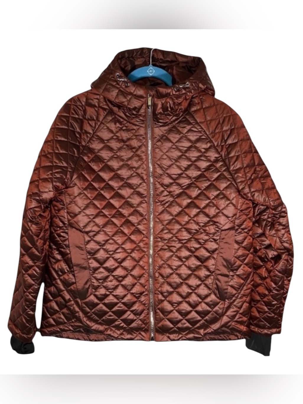 Bcbgmaxazria Winter Coat Womenâs Large Quilted Puffer Hood Zip Front Burgundy